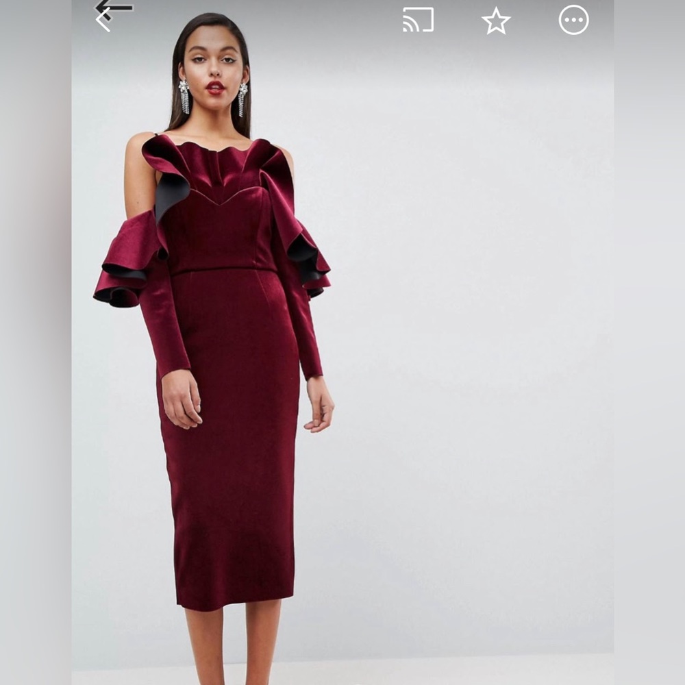 Velvet burgundy off shoulder gown